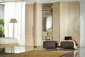 Folding door wardrobe in wood grain color